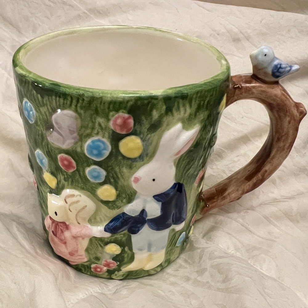 Vintage TAKAHASHI mug bluebird cat rabbit